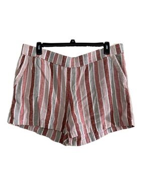 Sonoma Pink, White & Rust Red Striped Elastic Waist Linen Blend Shorts Size XXL